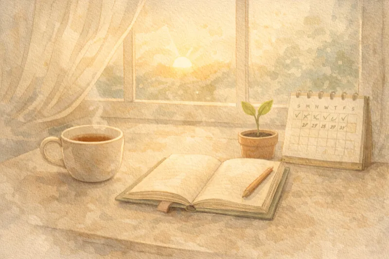Morning desk with calendar and journal routine