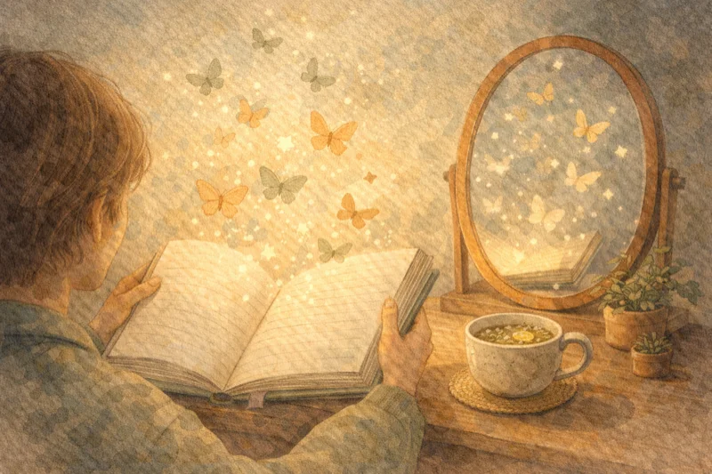 Butterflies emerging from journal representing self-discovery